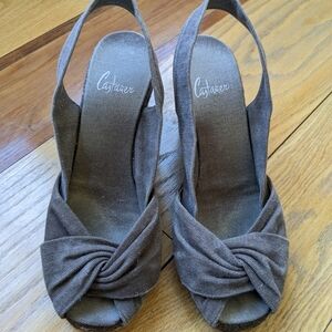 CASTANER Slingback Wedge Sandals brown Canvas Espadrilles 39